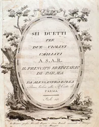 Frontispice de la partition musicale de Six duos pour deux violons par Rolla
