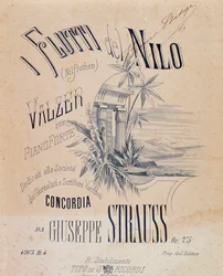 Frontispice des partitions musicales des Valses des Eaux du Nil pour piano par Josef Strauss