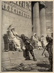 Le chef gaulois Brennus retourne à la capitale romaine en 390 av. J.-C. - Les Gaulois à Rome - Sac de Rome - gravure de 1890