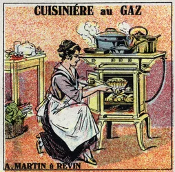 Chauffage domestique : poêle à gaz Arthur Martin. Illustration anonyme de 1925. Collection privée.