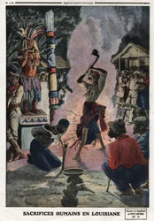 Sacrifices humains en Louisiane. Gravure dans « Le Petit Journal », le 21/04/1912. Collection privée.