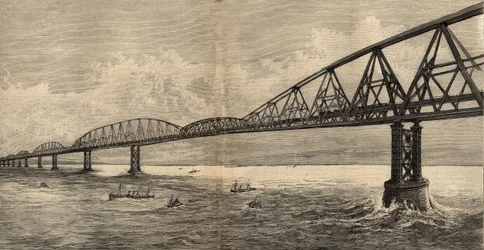 Projet international de pont sur la Manche entre Calais et Folkestone - 1890 - gravure 1890