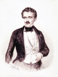 Johan Strauss Jr. (1825 - 1899), auteur de « Beau Danube bleu » et « La Chauve-Souris » en 1874. Dessin.