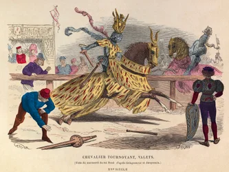 Chevaliers et valets à un tournoi à Paris au 15e siècle