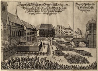 La Guerre de Trente Ans - exécution de 27 seigneurs tchèques sur la place de la Vieille-Ville de Prague, le 21 juin 1621