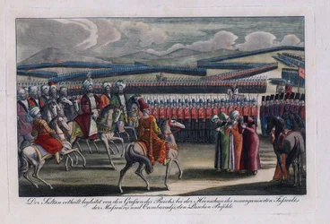 Le sultan ottoman Selim III passant en revue sa nouvelle infanterie