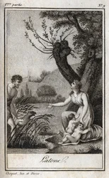 Léto, Létoné, Latone, Gravure de 1819 dans "Lettres à Emilie sur la mythologie" par Charles Albert Demoustier (1760-1801). Collection privée.