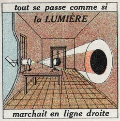 Propagation de la lumière : tout se passe comme si la lumière se déplaçait en ligne droite. Illustration anonyme de 1925. Collection privée.