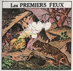 Sources de lumière : les premiers feux des hommes préhistoriques. Illustration anonyme de 1925. Collection privée.