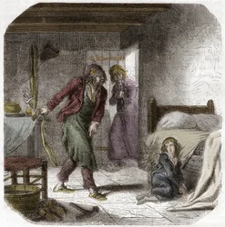 Louis XVII (1785-1795) au Temple, avec son geôlier le cordonnier Antoine Simon - Gravure dans « Histoire des Girondins » par Alphonse de Lamartine (1790-1869) 1865-1866 - Collection privée
