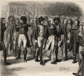 Maximilien Robespierre et ses co-accusés arrêtés à la Convention en 1794 - Gravure dans « Histoire des Girondins » par Alphonse de Lamartine (1790-1869) 1865-1866. Collection privée