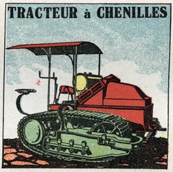 Traction mécanique : tracteur à chenilles. Illustration anonyme de 1925. Collection privée.