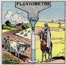 Météorologie : influence de la pluie sur le climat, utilisation de la pluie. Illustration anonyme de 1925. Collection privée.