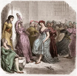 Emprisonnement de Mme Roland à la prison Sainte-Pélagie à Paris - Madame Roland (Manon (Jeanne Marie) Roland Philipon) (1754-1793) pendant sa détention à Sainte-Pélagie 1793 - Gravure dans « Histoire des Girondins » par Alphonse de Lamartine (1790-1869) 18