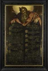 Moïse montrant les Tables de la Loi avec les Dix Commandements en calligraphie, vers 1560-1600 (huile sur panneau)