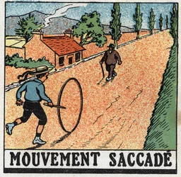 Mouvements : mouvement saccadé. Un enfant jouant avec un cerceau. Illustration anonyme de 1925. Collection privée.