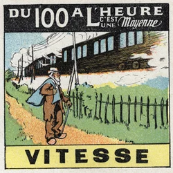 Mouvements : mouvement rectiligne uniforme. Un train se déplaçant sur une voie ferrée. Illustration anonyme de 1925. Collection privée.