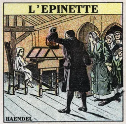 Instruments de musique : instruments à cordes frappées. Jeune George Frederick Handel (Georg Friedrich Handel)