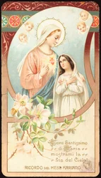 Notre-Dame protégeant et guidant le chemin vers le ciel. Image pieuse. 20e siècle. Collection privée