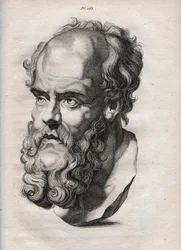 Physiognomonie - le philosophe grec Socrate (ca. 469 av. J.-C.-399 av. J.-C.) (Buste de Socrate (ca. 469 av. J.-C.-399 av. J.-C.), philosophe athénien) gravure de 1808 dans « L