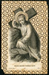 Image pieuse : Jésus portant sa croix (gravure)