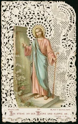 Image pieuse : Jésus frappant à la porte (chromolithographie)