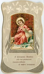 Image pieuse : Jésus avec deux agneaux
