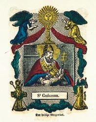 Image pieuse : Saint Grégoire Ier le Grand. Gravure du XIXe siècle