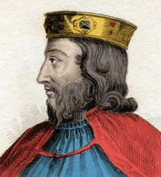 Portrait de Clovis Ier (466-511), roi des Francs. Gravure du XIXe siècle. Milanais