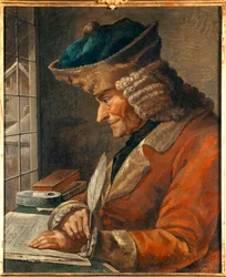 Portrait de François Marie Arouet Voltaire (1694-1778) dans son cabinet de travail. Peinture du 18ème siècle. Paris, musée Carnavalet