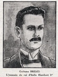 Portrait de Gaetano Bresci (1869-1901), anarchiste italien qui a assassiné le roi Humbert 1er (Umberto I)