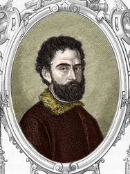 Portrait de Giorgio da Castelfranco dit Giorgione (1477/8-1510). Gravure de 1859 dans "Les galeries d
