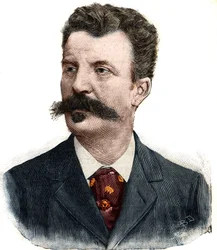 Portrait de Guy de Maupassant (1850-1893), écrivain français. Gravure dans «Le Petit Parisien»