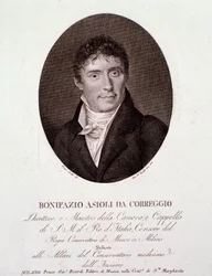 Portrait du compositeur italien Bonifazio Asioli (1769-1832) Gravure. 19ème siècle. Collection privée