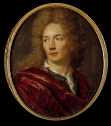 Portrait de Jean de La Bruyère (1645-1696) moraliste français Peinture sur cuivre anonyme. XVIIe siècle