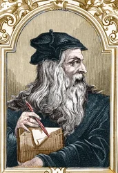 Portrait de Léonard de Vinci (Leonardo da Vinci) (1452-1519). Gravure de 1859 dans « Les galeries de l