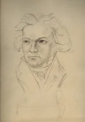 Portrait de Ludwig van Beethoven (1770-1827) compositeur allemand - dessin anonyme du début du XXe siècle - Collection privée