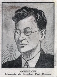 Portrait de Paul Gorgulov ou Gorguloff (1895-1932), assassin du président français Paul Doumer (1857-1932). Gravure dans "L