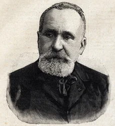 Portrait de Pierre Puvis de Chavannes (1824-1898), peintre français, alors président de la Société Nationale des Beaux-Arts. Gravure dans « Le Petit Parisien »