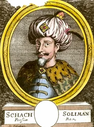 Portrait de Soliman I le Magnifique, sultan ottoman. Gravure du XVIIIe siècle. Collection privée