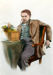 Portrait de Thomas Edison (1847-1931), physicien américain. Gravure vers 1900. Collection privée