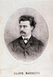 Portrait du compositeur italien Filippo Marchetti (1831-1902). Gravure. 19e siècle. Collection privée milanaise