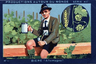 Productions autour du monde : bière en Allemagne. Chromolithographie de 1933 dans « Album Joseph-Milliat »