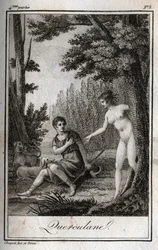 QUERCULANES, nymphes, protectrices des canaux. Gravure de 1819 dans « Lettres à Emilie sur la mythologie » de Charles Albert Demoustier (1760-1801). Collection privée.