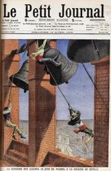 Coutume religieuse en Andalousie : La cloche sonne le jour de Pâques à la Giralda de Séville en Espagne. Gravure en tête du Journal des Petitions