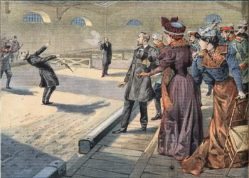 Les généraux russes Smyrnoff et Fock se battent en duel. Gravure du journal "Le Petit Parisien", 5/04/1908. Collection privée