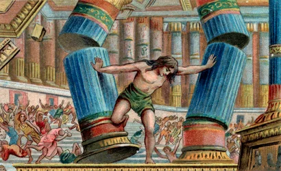 Samson renversant le Temple de Dagon - Chromolithographie - Collection privée
