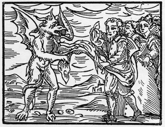 Satan dépouille les sorciers de leurs vêtements - « Compendium Maleficarum », traite des sorcières, de leurs maux et de leurs sortilèges par Francesco Maria Guazzo ou Guaccio ou Guaccius (15?? -16??) 1608 Collection Privée