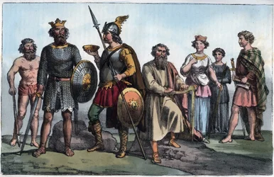 Guerrier saxon et Anglo-Saxons - guerrier saxon et les Anglo-Saxons - gravure tirée de « Usi e Costumi di Tutti i Popoli dell