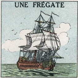 Navires et bateaux : une frégate. Illustration anonyme de 1925. Collection privée.